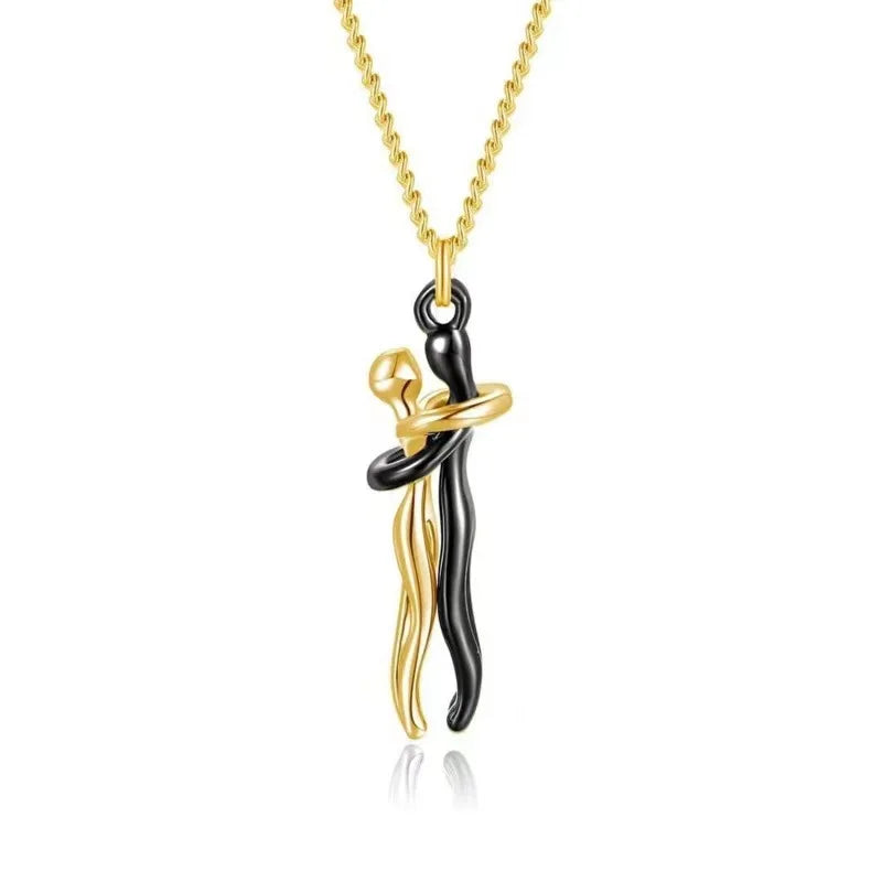 Hug Couples Pendant Necklace for Him and Her, the Tale of Two Lovers Jewelry, Affectionate Hug Necklaces Couple for Women Men