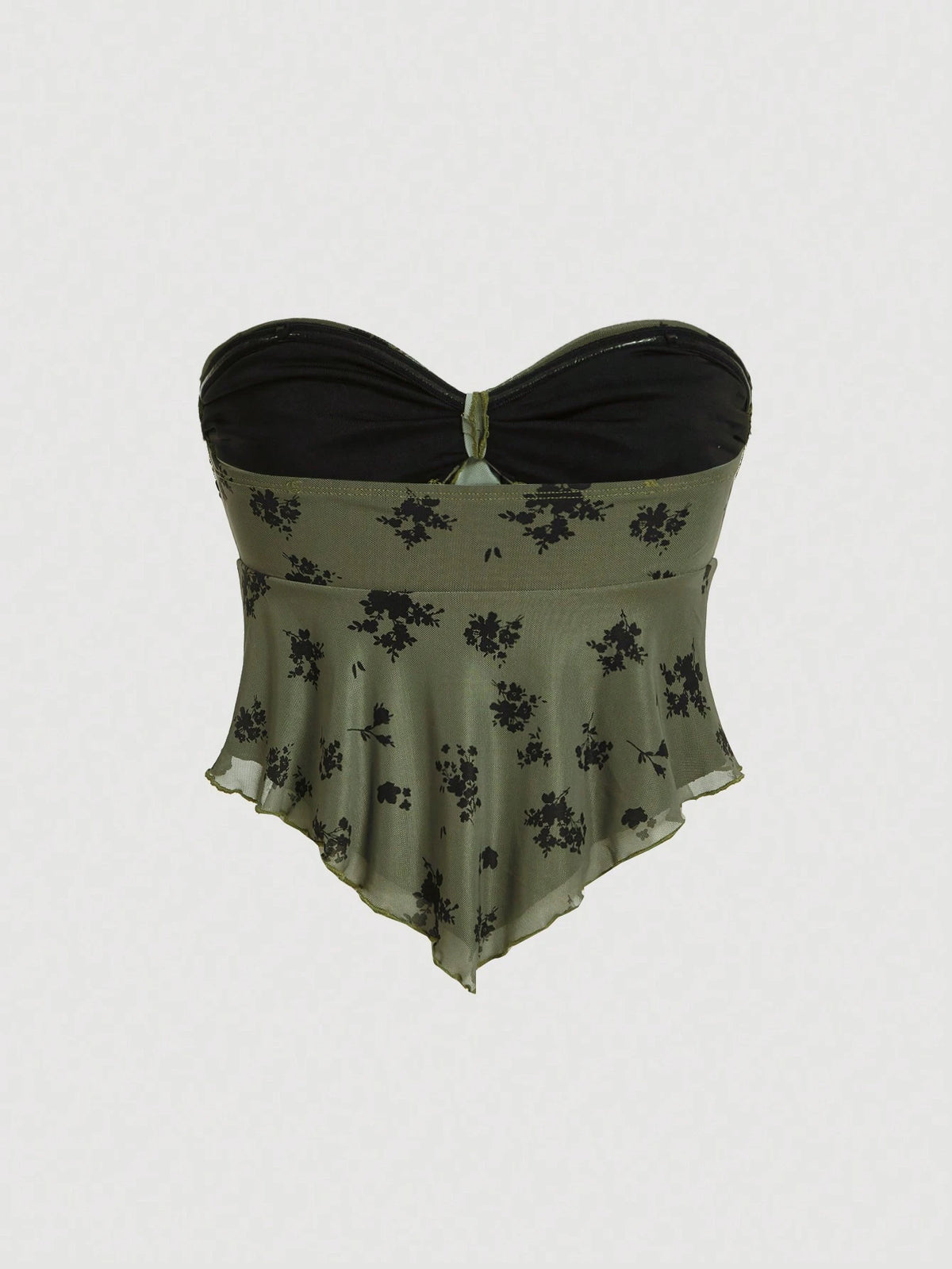 SHEIN MOD Women'S Floral Print Knotted Front Bandeau Boho Vintage Top