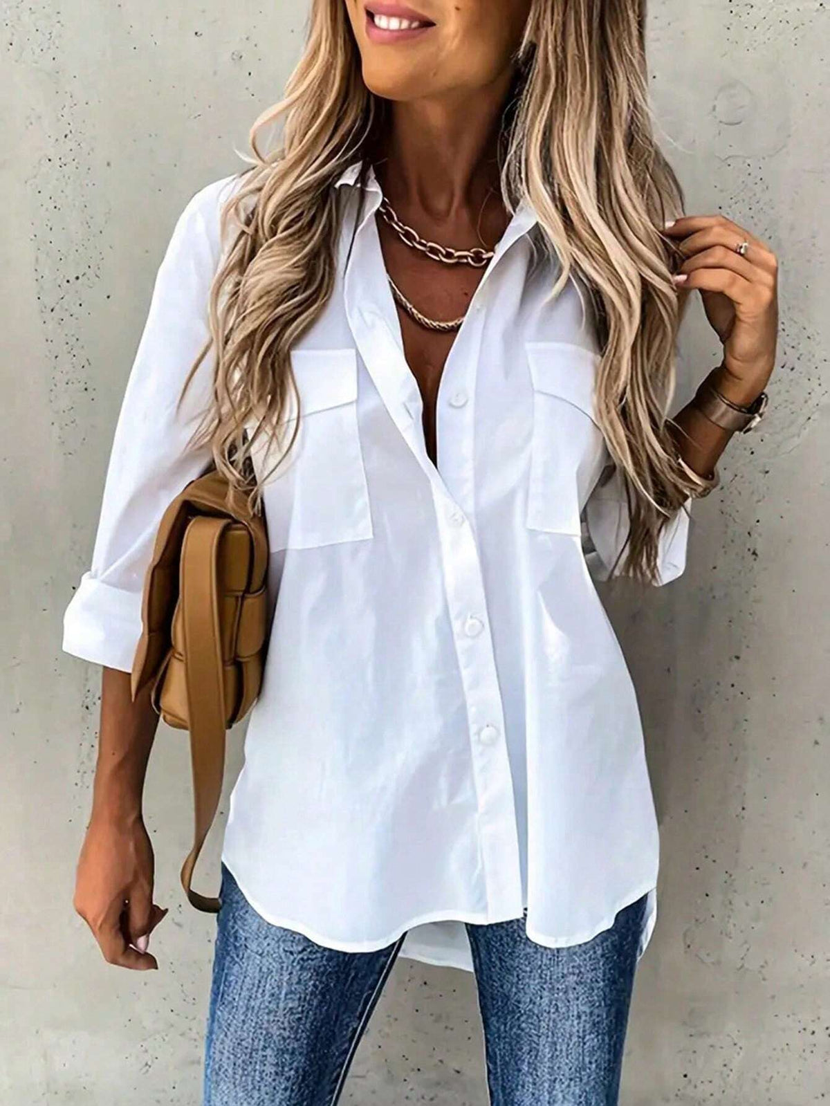 INAWLY Women'S Pocketed Asymmetrical Hem Shirt with Front Short and Back Long Design,Long Sleeve Tops Fall Cloth for Women