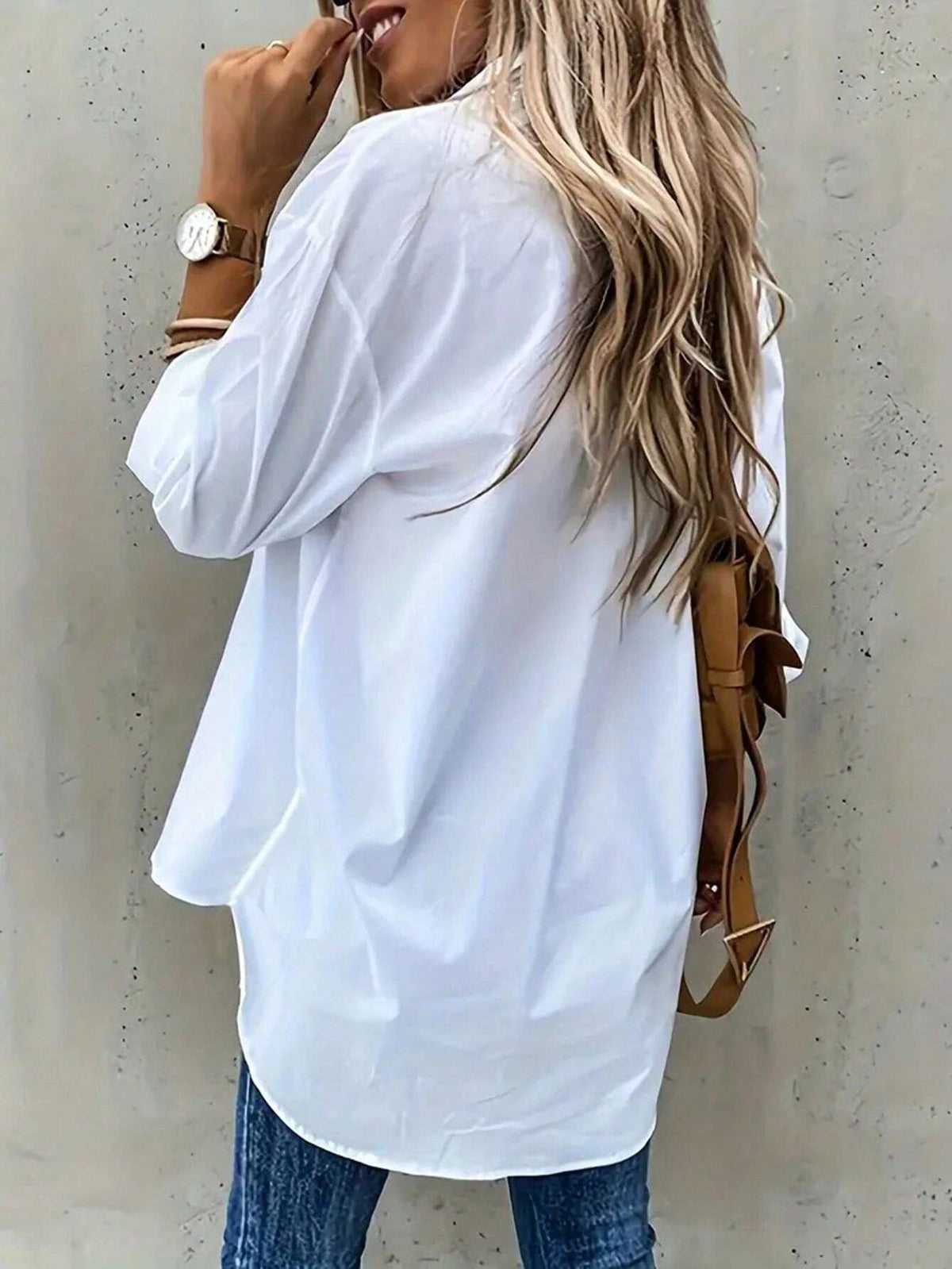 INAWLY Women'S Pocketed Asymmetrical Hem Shirt with Front Short and Back Long Design,Long Sleeve Tops Fall Cloth for Women