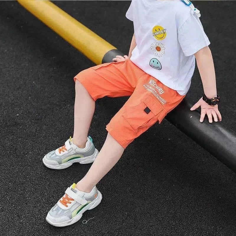 3 Color New Summer Teenage Boys Pants Casual Letter Short Trousers for Kids 4-14 Years Children Comfortable Pants