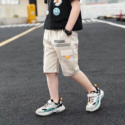 3 Color New Summer Teenage Boys Pants Casual Letter Short Trousers for Kids 4-14 Years Children Comfortable Pants