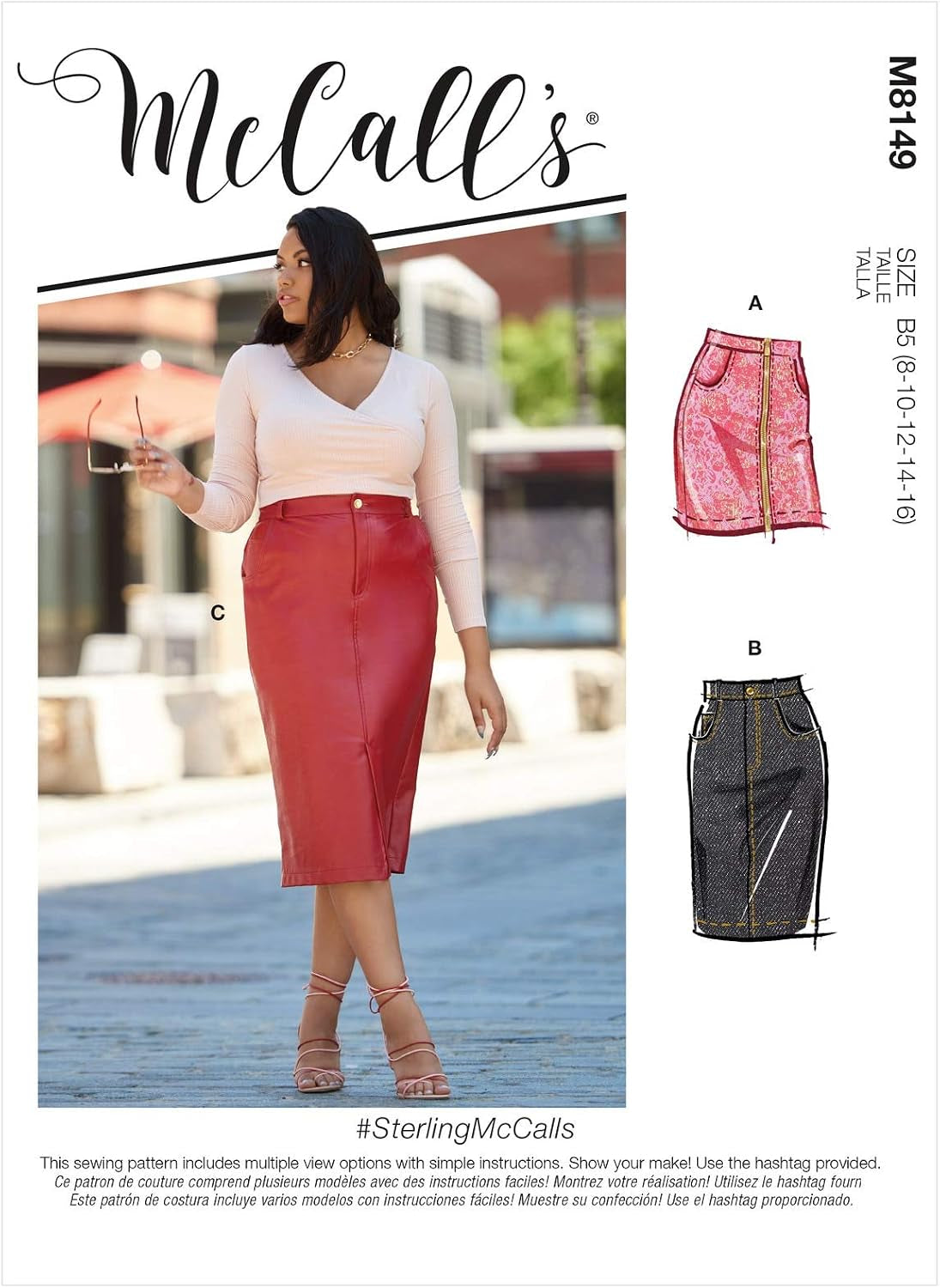 'S M8149B5 Misses' and Women'S 5-Pocket Pencil Skirt Sewing Patterns Kit, Design Code M8149, Sizes 8-16