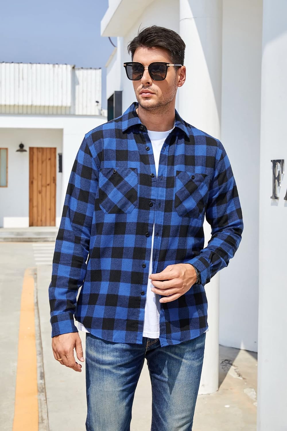 Mens Button down Regular Fit Long Sleeve Casual Flannel Shirts