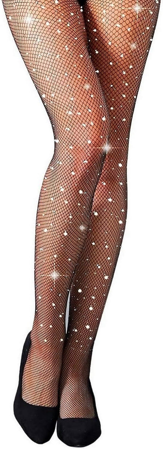 Women'S Fishnets Sparkly Tights High Waist Stockings Pantyhose (Black)