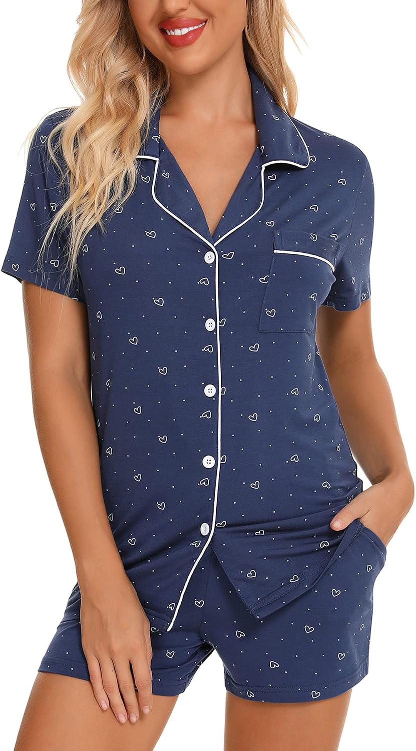 Womens Pajamas Set Short Sleeve Button down Soft Pj Sets S-XXL