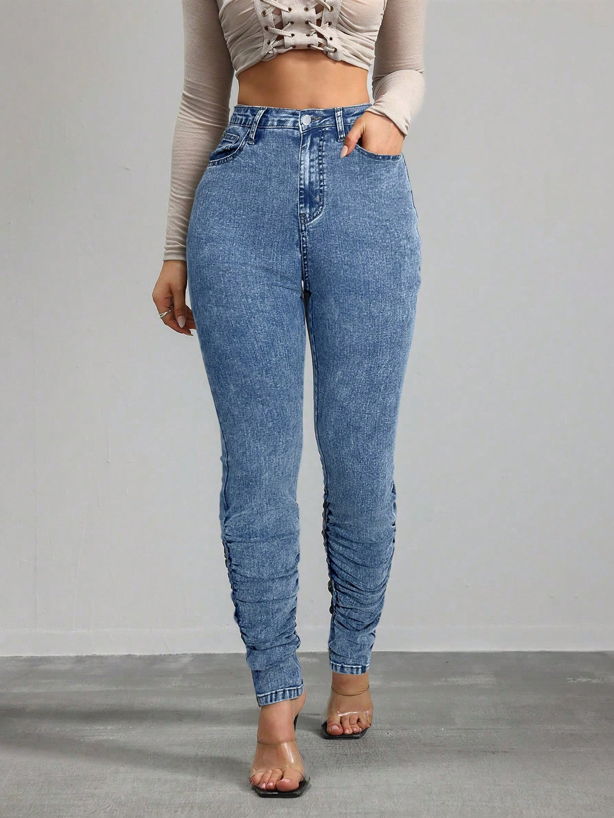 Tall Women'S High Waist Skinny Stretch Jeans,Aqua Blue Summer Casual Everyday Stacked Denim Pants for Tall Women,Slim Fit Clothes