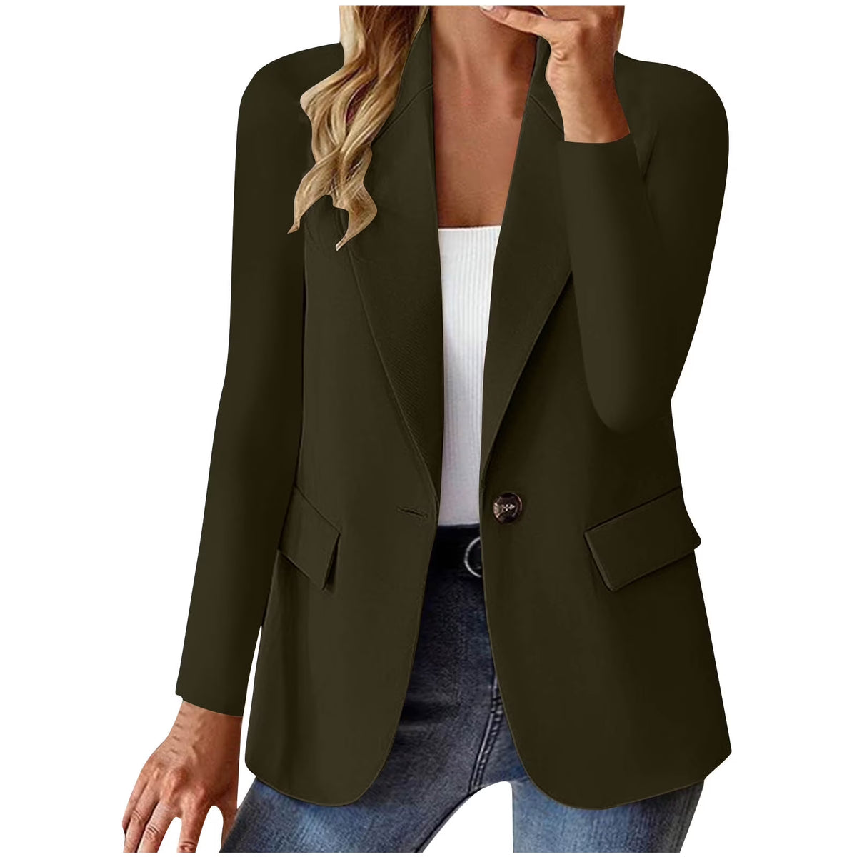 Suit Jackets for Women Business Casual Open Front Blazers Office Work Lightweight Coats Long Sleeve Cardigan, Army Green, XL