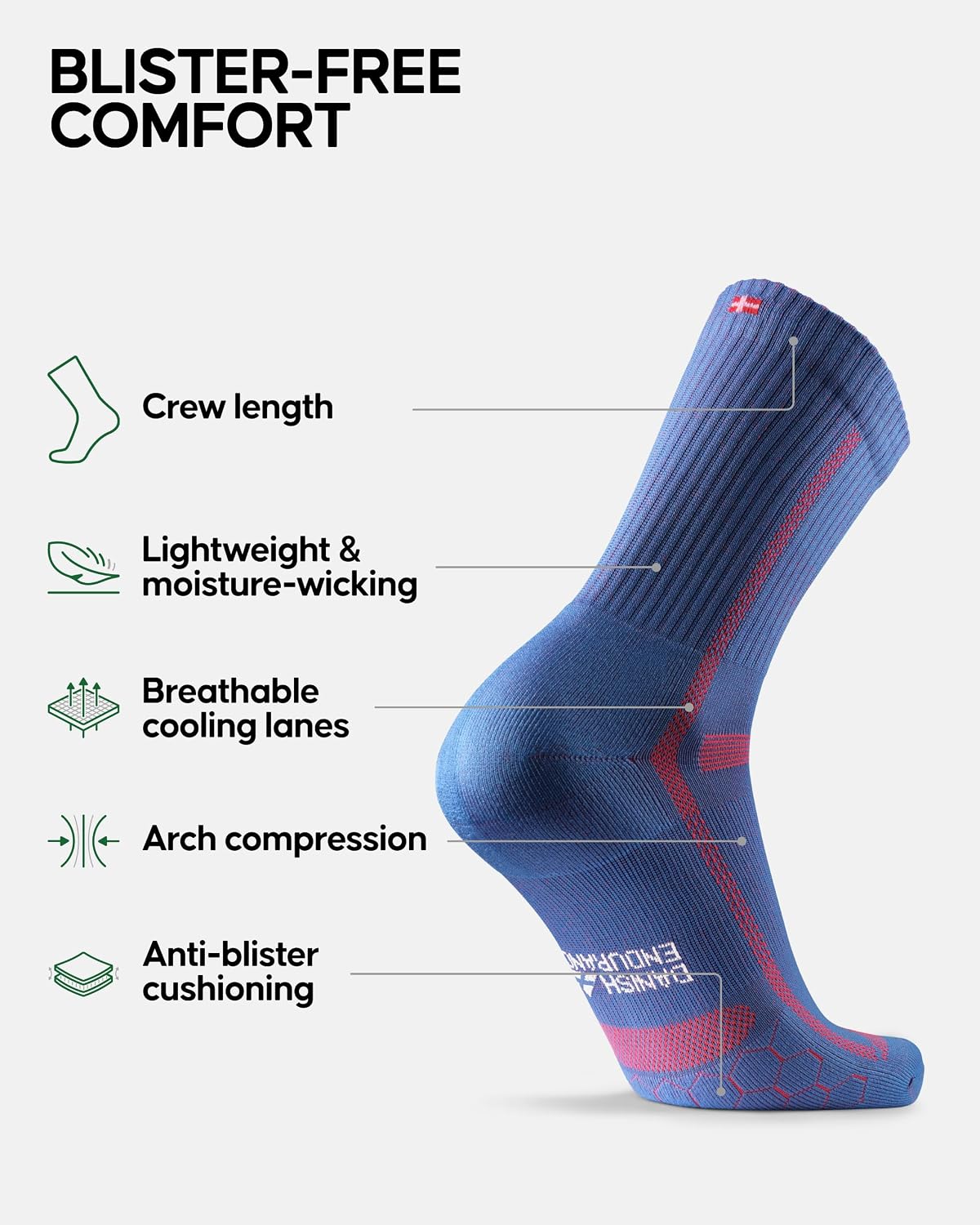 Running Socks, Crew Length, anti Blister, 3 & 5-Pack