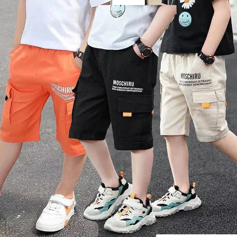 3 Color New Summer Teenage Boys Pants Casual Letter Short Trousers for Kids 4-14 Years Children Comfortable Pants