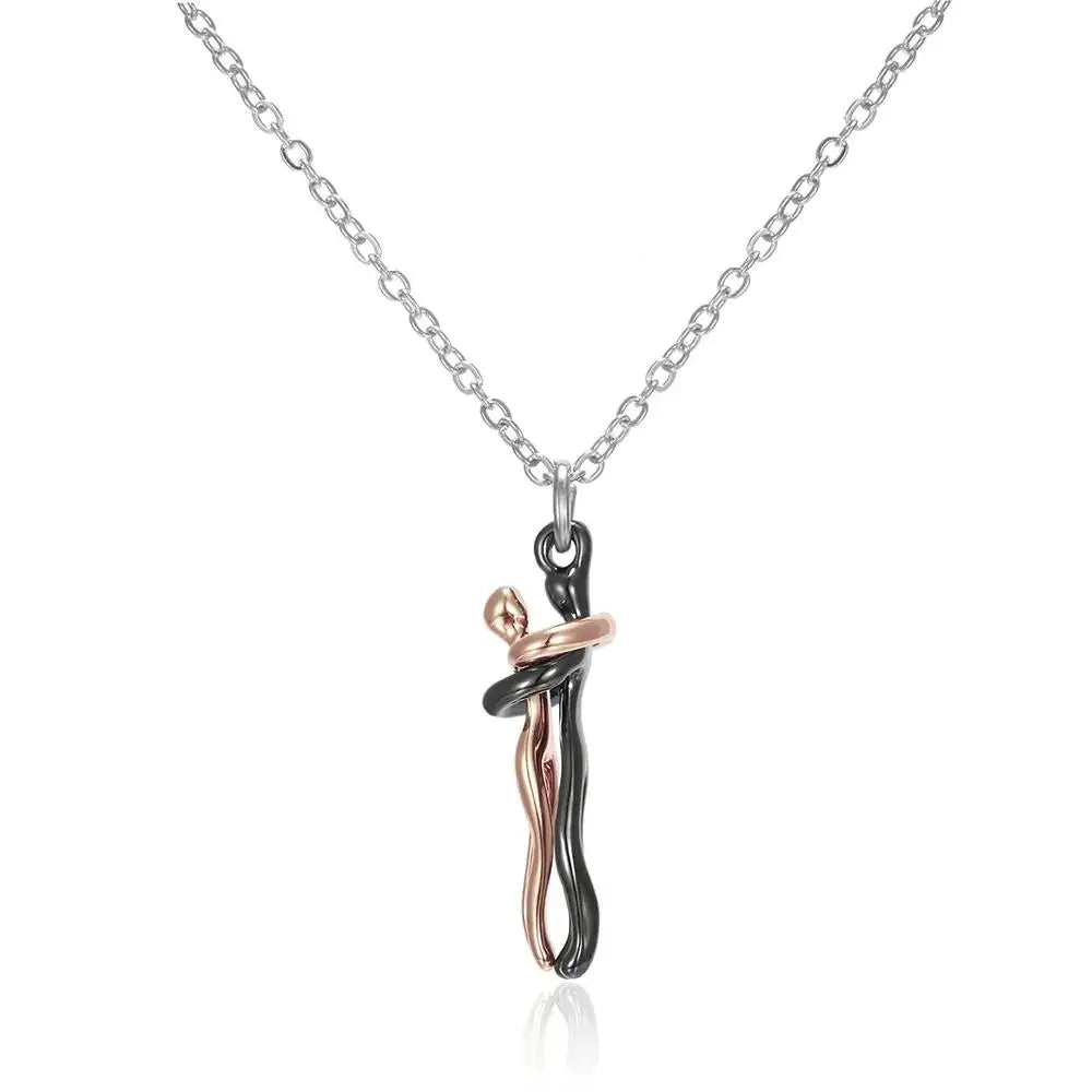 Hug Couples Pendant Necklace for Him and Her, the Tale of Two Lovers Jewelry, Affectionate Hug Necklaces Couple for Women Men