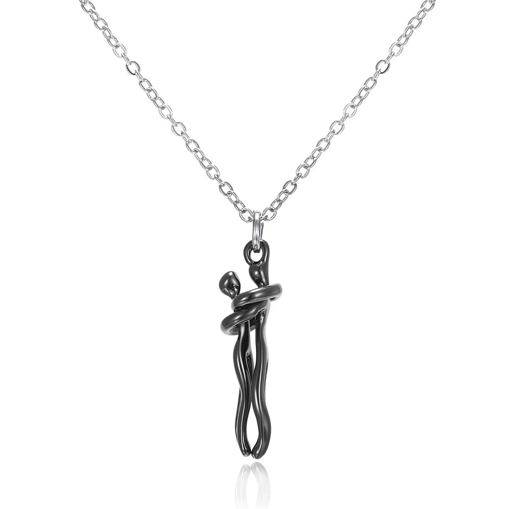 Hug Couples Pendant Necklace for Him and Her, the Tale of Two Lovers Jewelry, Affectionate Hug Necklaces Couple for Women Men