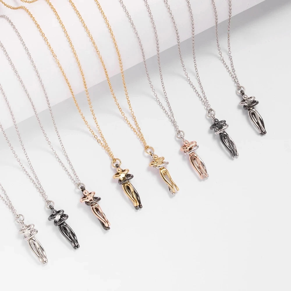 Hug Couples Pendant Necklace for Him and Her, the Tale of Two Lovers Jewelry, Affectionate Hug Necklaces Couple for Women Men