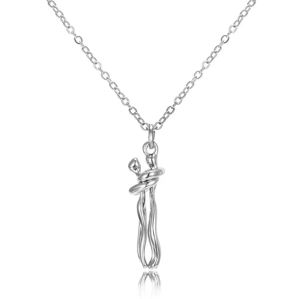 Hug Couples Pendant Necklace for Him and Her, the Tale of Two Lovers Jewelry, Affectionate Hug Necklaces Couple for Women Men
