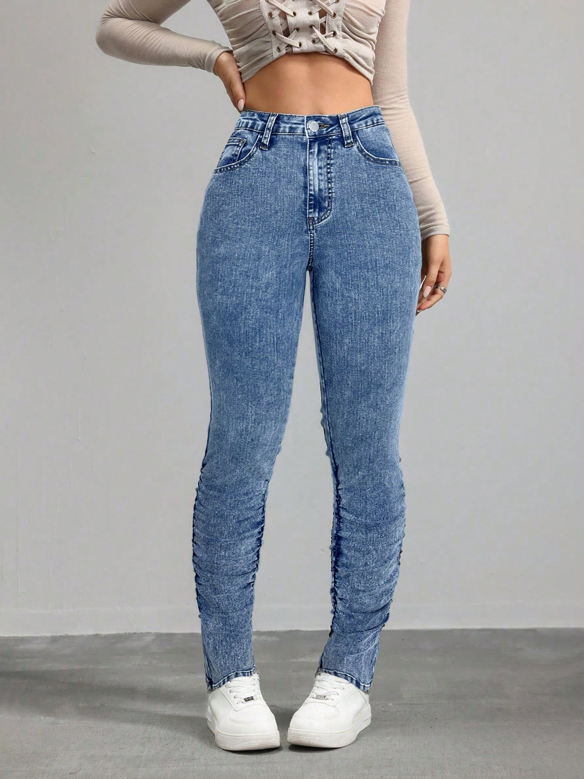 Tall Women'S High Waist Skinny Stretch Jeans,Aqua Blue Summer Casual Everyday Stacked Denim Pants for Tall Women,Slim Fit Clothes