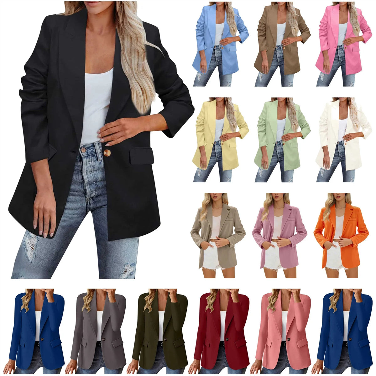 Suit Jackets for Women Business Casual Open Front Blazers Office Work Lightweight Coats Long Sleeve Cardigan, Army Green, XL