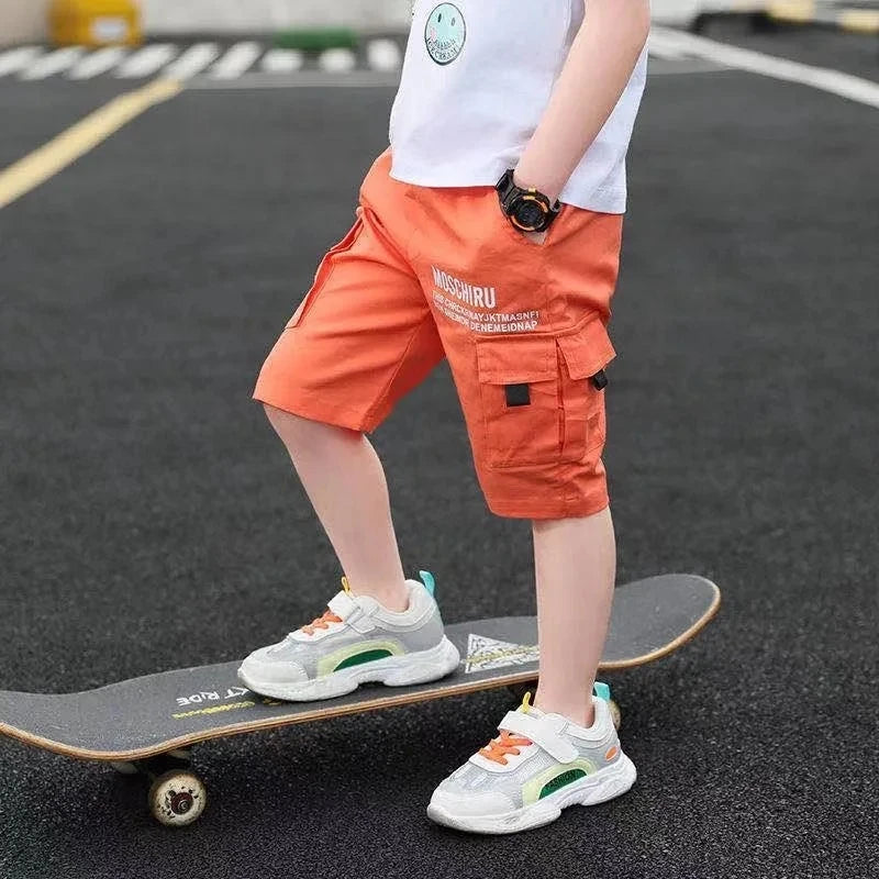 3 Color New Summer Teenage Boys Pants Casual Letter Short Trousers for Kids 4-14 Years Children Comfortable Pants