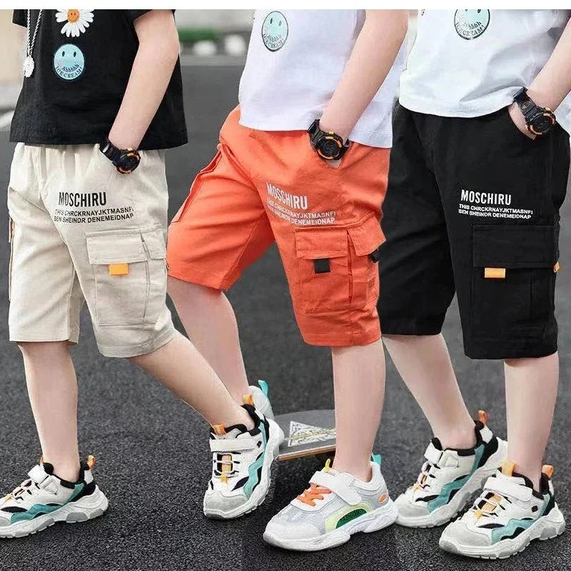 3 Color New Summer Teenage Boys Pants Casual Letter Short Trousers for Kids 4-14 Years Children Comfortable Pants