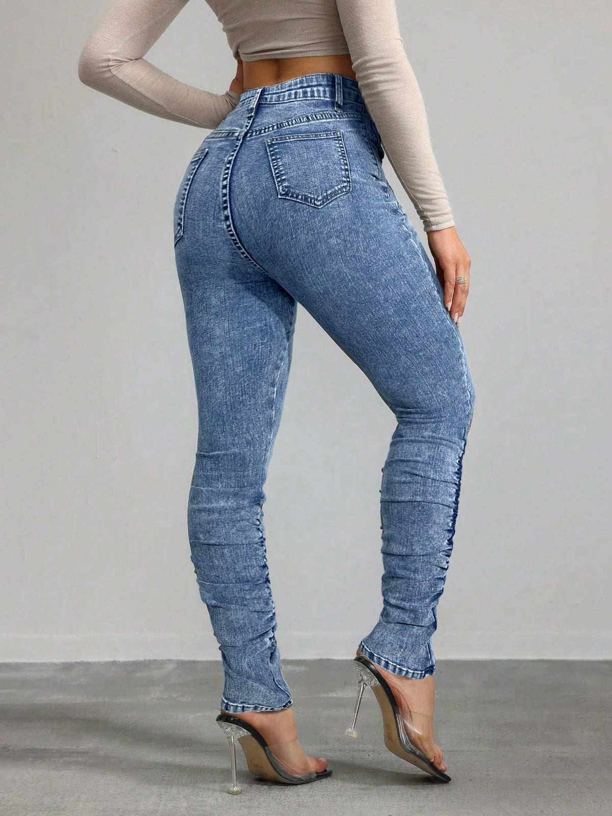 Tall Women'S High Waist Skinny Stretch Jeans,Aqua Blue Summer Casual Everyday Stacked Denim Pants for Tall Women,Slim Fit Clothes