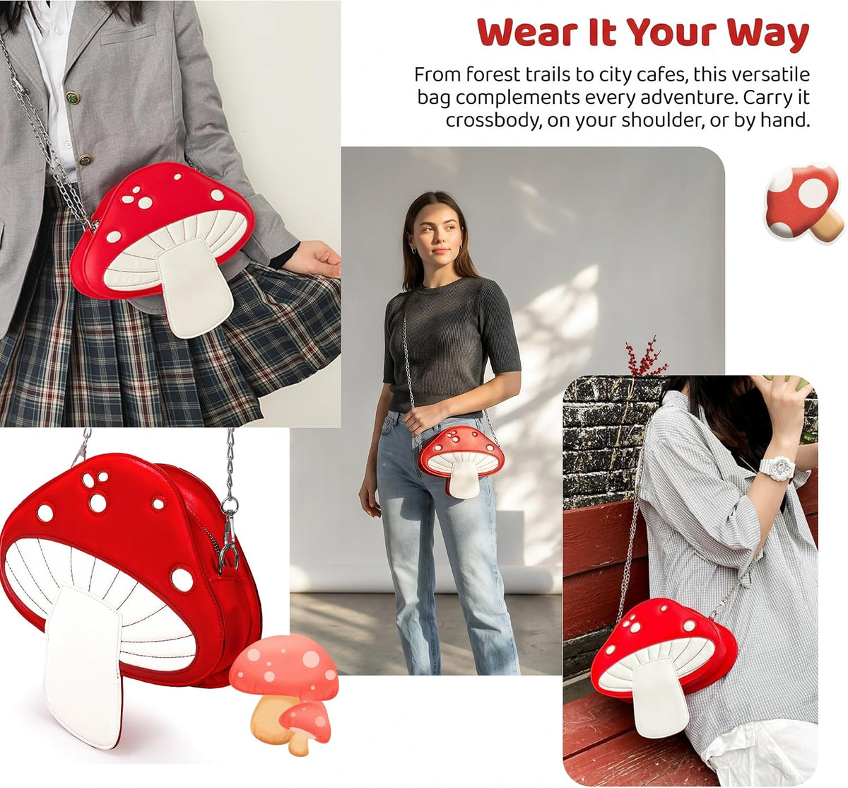 Mushroom Crossbody Purses, Cute Sweet