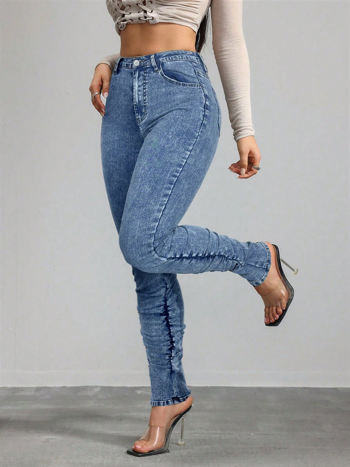Tall Women'S High Waist Skinny Stretch Jeans,Aqua Blue Summer Casual Everyday Stacked Denim Pants for Tall Women,Slim Fit Clothes